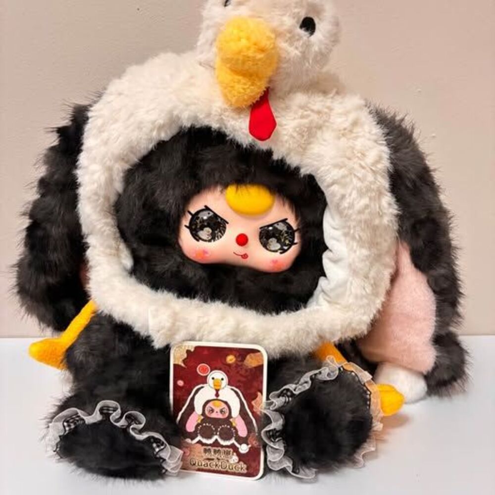 Baby Three 500% Hat Poster Bunny Plush - QuackDuck Edition (Blind Box Art Toy)